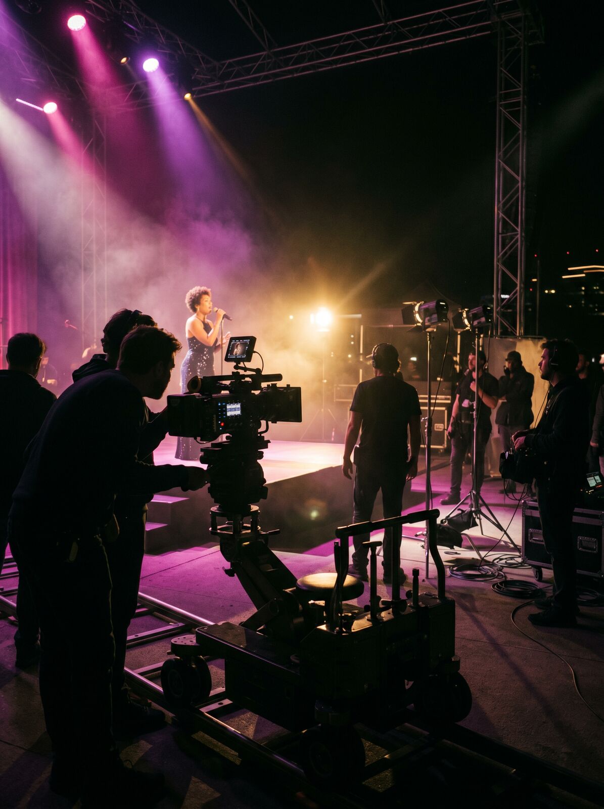 Cinematic film set with lights and camera